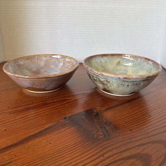 Studio Art Pottery Nesting Bowls Set 2 Handmade Signed Multicolored 6.2"x 2.25" - Picture 2 of 9